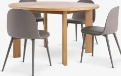 HARESKOV + ULDALHARESKOV Ø129 table coloris chêne + 4 ULDAL chaises brun