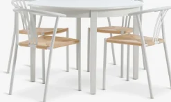 KIRKEBY + GUDERUPKIRKEBY Ø110 table blanc + JYDERUP chaises blanc/naturel
