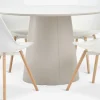KLIPLEV + KASTRUPKLIPLEV Ø120 table imi. travertin + 4 KASTRUP chaises blanc