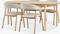 MARSTRAND + EJSINGMARSTRAND L200/280 table col. chêne + 4 EJSING chaises beige