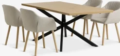 NORTOFT + ADSLEVNORTOFT L200 table coloris chêne + 4 ADSLEV chaises beige