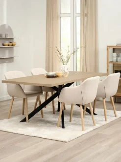 NORTOFT + ADSLEVNORTOFT L200 table coloris chêne + 4 ADSLEV chaises beige