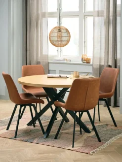 NORTOFT + HYGUMNORTOFT Ø120 table coloris chêne + 4 HYGUM chaises cognac