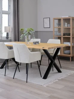 ROSLEV + PURHUSROSLEV L200 table chêne nat. + 4 PURHUS chaises blanc cassé