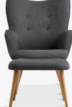 SKALBORGFauteuil/repose-pieds SKALBORG tissu gris foncé/chêne