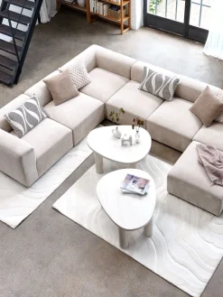 SKEJBYModule canapé SKEJBY méridienne/pouf tissu beige
